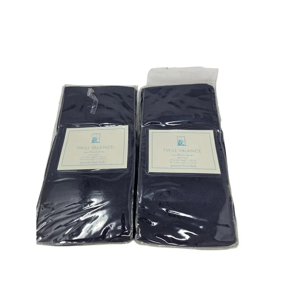 NEW 2 Pottery Barn Kids Twill Valance Belt Loop Curtain Navy Blue 18x44 in